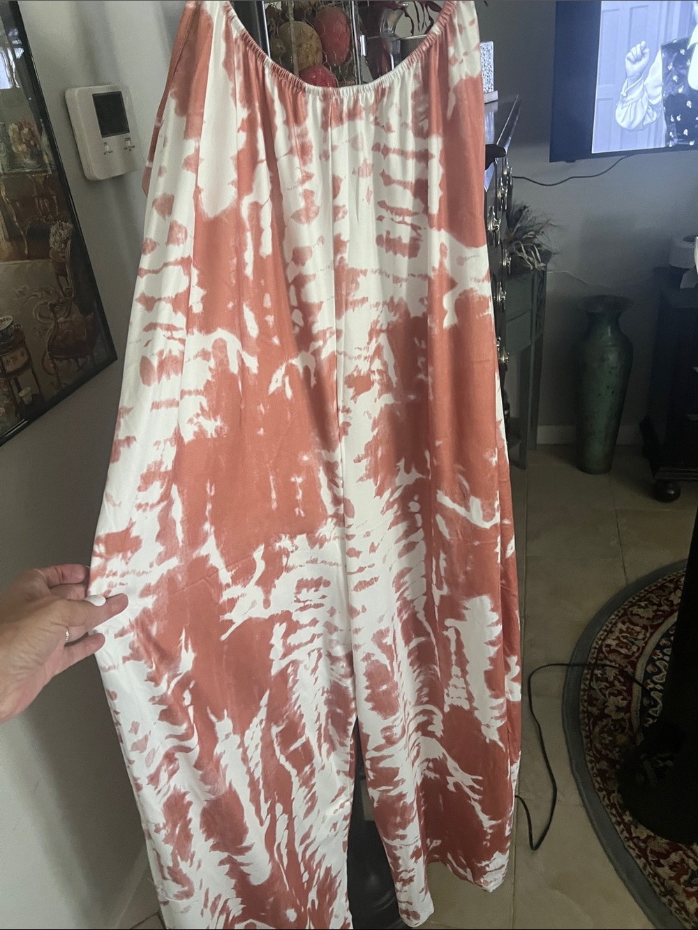 Tie-Dye Wide Leg Jumpsuit in Rust & White